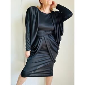 Vintage 70s/80s Black Cocktail Dress Drape Dramatic Size Sm/6 Party Statement